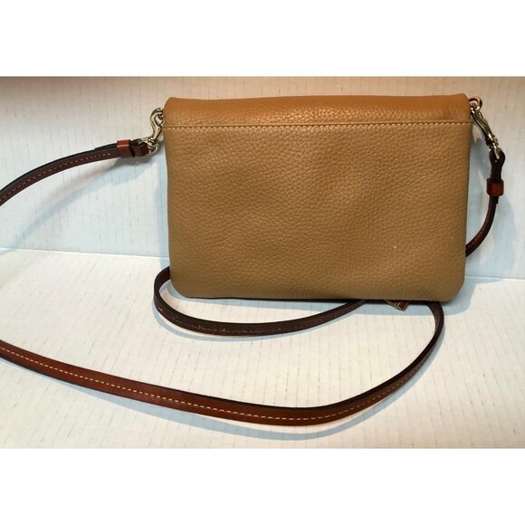 Dooney & Bourke crossbody folder-over handbag purse tassel pebbled tan - Picture 3 of 12